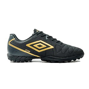 Chuteira Umbro Society Attak Eternal Masculina Preto Dourado