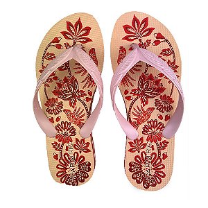Chinelo Farm Salto Rasteiro Rosa Arara Floral