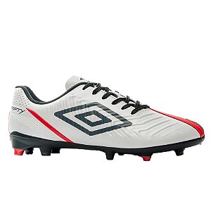 Chuteira Umbro Fifty IV Campo Masculina Branco Preto Vermelho