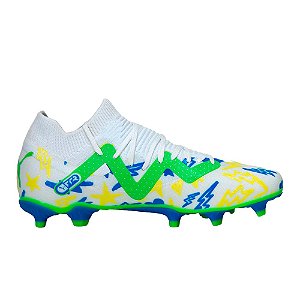 Chuteira Puma Campo Future Match Neymar Jr Masculina Branco Verde Azul