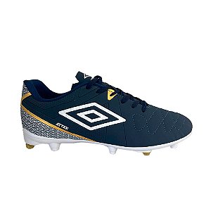 Chuteira Umbro Campo Attak Eternal Masculina Marinho Branco Dourado