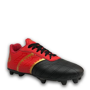 Chuteira Campo Sport West 1103 Unissex Vermelho Preto Dourado
