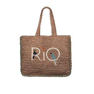 Totebag Farm Coisa Nossa M Artesanal Marrom Papagaio