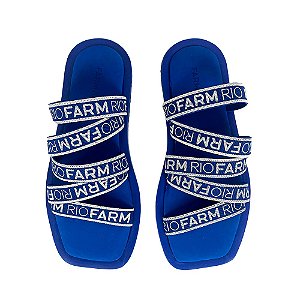 Sandália Farm Rast Elástica Logomania Feminina Azul Branco
