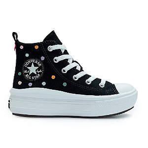 Tênis All Star Kids Chuck Taylor Move Polka Dots Cano Alto Preto e Branco
