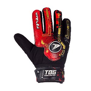 Luva 7Poker Futebol de Campo Training Basic Junior Preto Vermelho Dourado