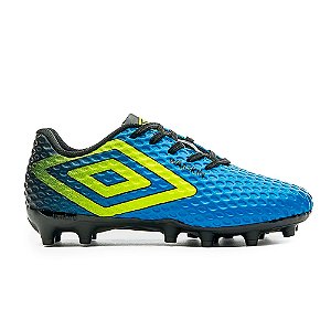 Chuteira Umbro Campo Warskin Infantil Azul, Limão e Preto