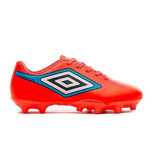 Chuteira Umbro Campo Cannon Infantil Coral, Vermelho e Azul