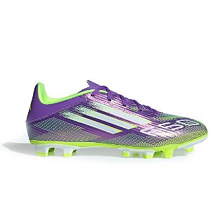 Chuteira Adidas F50 Club Campo Verde, Roxo e Branco