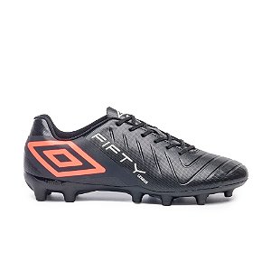 Chuteira Umbro Campo Fifty VI League Masculina Preto/Coral/Branco