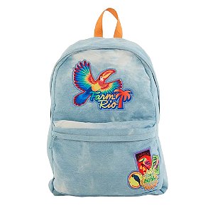 Mochila FARM Xodó Patch Rio Azul Jeans/Marrom