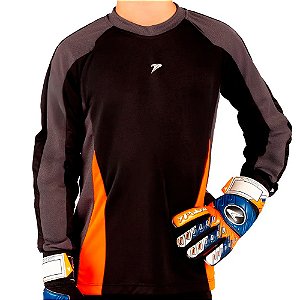 Camisa Poker Goleiro Invicto Infantil Preto, Cinza e Laranja