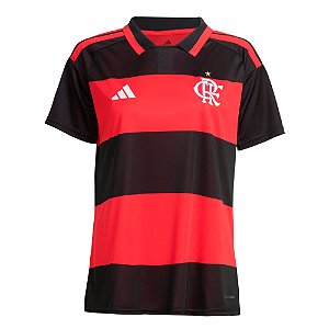 Camisa Adidas CR Flamengo 26 I Feminino Preto, Vermelho