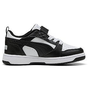 Tênis Puma Rebound V6 LO Infantil Preto e Branco