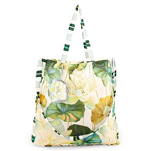 Bolsinha Farm Me Leva Flor de Lotus Bege Verde