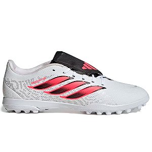 Chuteira Adidas Society Predator Club FT TF Branco, Rosa e Preto