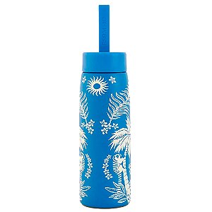 Garrafa Farm Que Sede 500ml Lenço Tropical Azul e Branco