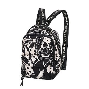 Mini Mochila Farm Borogodó Bichos na Floresta Preto Branco