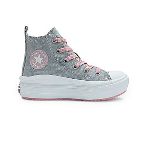 Tênis Converse Kids Chuck Taylor All Star Move Cinza claro e Rosa horizonte