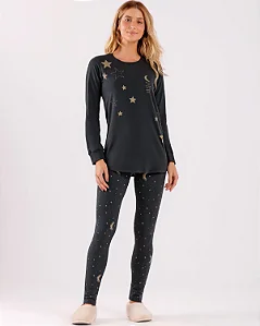 Pijama Cor com Amor Manga Longa com Legging Estrelas