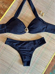 Conjunto Biquini Fato Básico Texturizado Preto