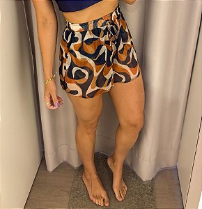 Saída Shorts Fato Básico Estampado Azul