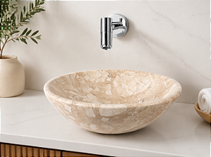 Cuba Pia Redonda 34cm Lavabo Mármore Travertino Bege Bahia - Luxo Natural
