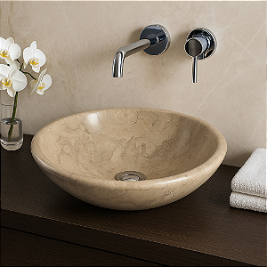 Cuba Pia Redonda 34cm Lavabo Mármore Travertino Bege Bahia - Luxo Natural