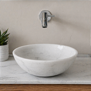Cuba Pia Redonda 28cm em Mármore Bianco - Luxo Natural para Lavabo