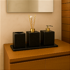 Kit Acessório para Banheiro em Mármore Preto São Gabriel - Luxo Natural