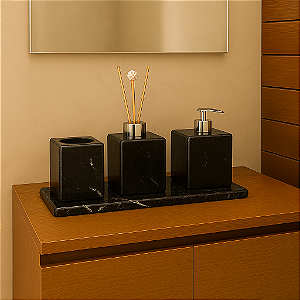 Kit Acessório para Banheiro em Mármore Preto Exótico - Luxo Natural