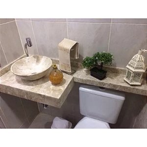 Cuba Pia Redonda 34cm Lavabo Mármore Travertino Bege Bahia esculpido na pedra natural