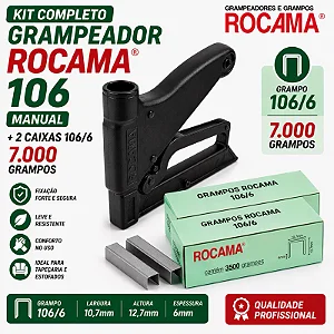 Kit Grampeador Rocama 106 Manual + 7.000 Grampos 106/6 Galvanizado Tapeceiro Estofaria Sofá