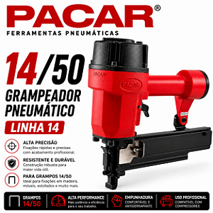 Grampeador Pneumático Pacar 14/50 Profissional Industrial Estofaria Madeira Alta Potência