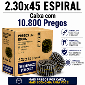 Prego em rolo 2.30x45 espiral - 10,8 mil