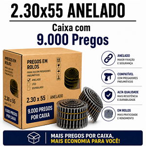 Prego em rolo 2.30x55 anelado - 9 mil pregos