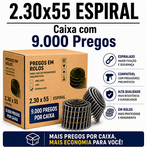 Prego em rolo 2.30x55 espiral - 9 mil