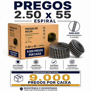 Prego em rolo 2.50x55 espiral - 9 mil