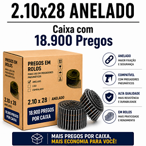 Prego em rolo 2,10x28 anelado - 18,9 mil