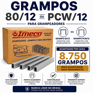 Grampo 80/12 ou PCW/12 - caixa c/ 8.750 grampos