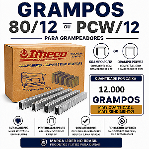 Grampo 80/12 ou PCW/12 - caixa c/ 12.000 grampos