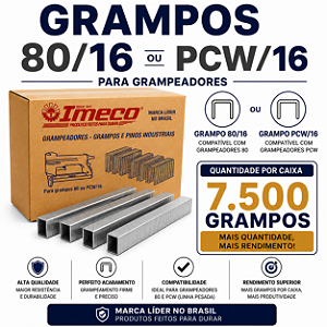 Grampo 80/16 ou PCW/16 - caixa c/ 7.500 grampos