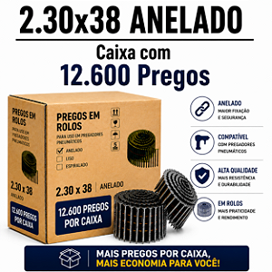 Prego em rolo 2.30x38 anelado - 12,6 mil