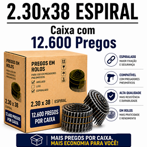 Prego em rolo 2.30x38 espiral - 12,6 mil