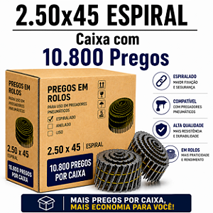 Prego em rolo 2.50x45 espiral - 10,8 mil