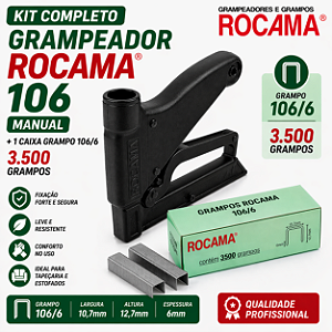Grampeador Rocama 106 Manual + 3.500 Grampos 106/6 Galvanizado Kit Tapeceiro Estofaria Artesanato