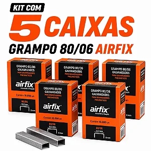 Kit 5 Caixas Grampos 80/06 Airfix 50.000 Grampos Linha 80 Galvanizado Estofaria