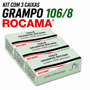 Kit 3 Caixas Grampos 106/8 Rocama 7.500 Grampos Galvanizado Para Estofaria Couro Madeira e Artesanato