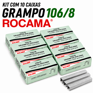 Kit 10 Caixas Grampos 106/8 Rocama 25.000 Grampos Galvanizado Atacado Revenda Estofaria Sofá Madeira