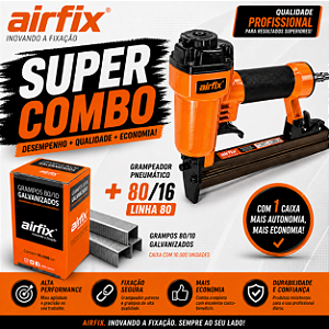 Kit Grampeador Pneumático 80/16 Airfix + Grampo 80/10 10.000un Profissional Alta Performance